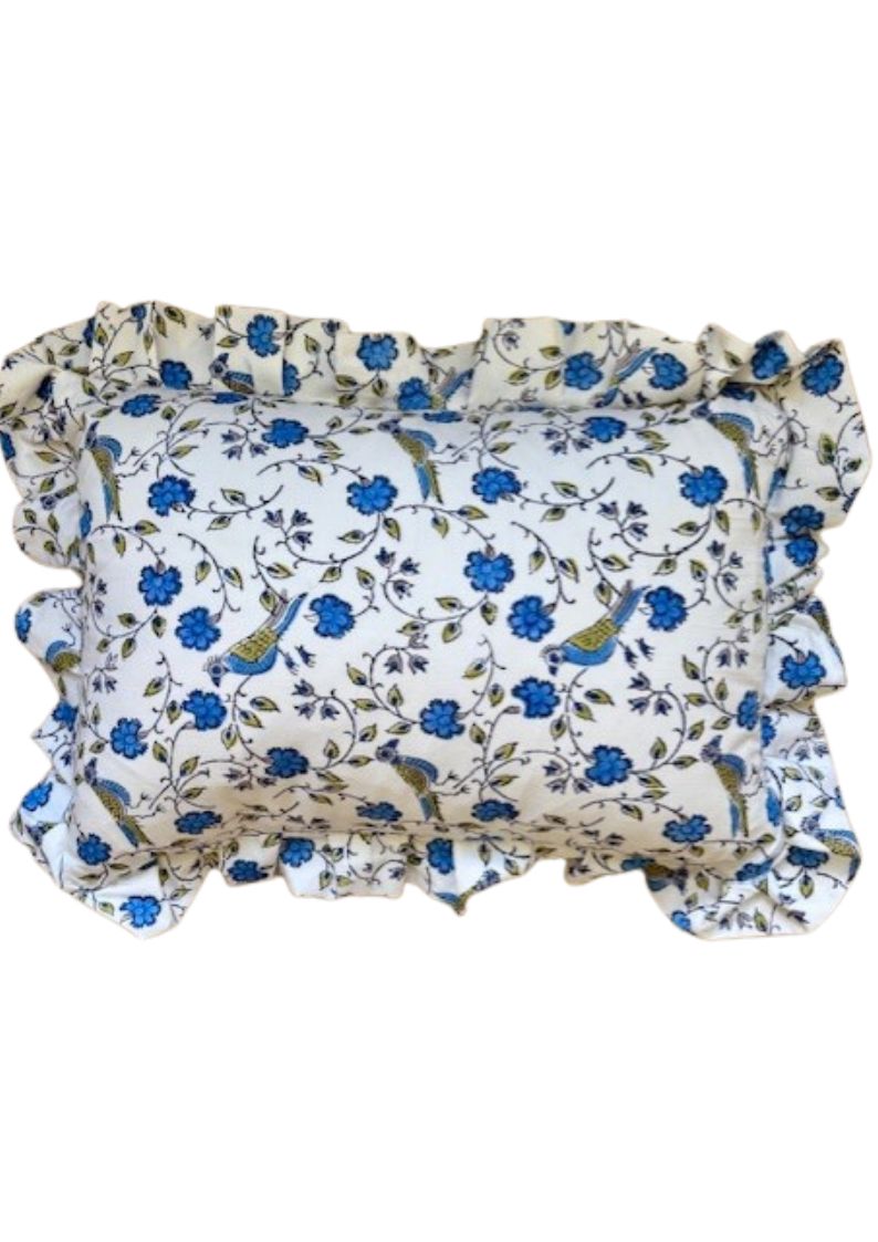 RUFFLE CUSHION - BIRD JAL BLUE