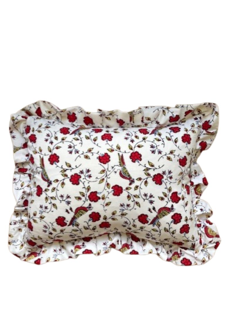 RUFFLE CUSHION - BIRD JAL RED
