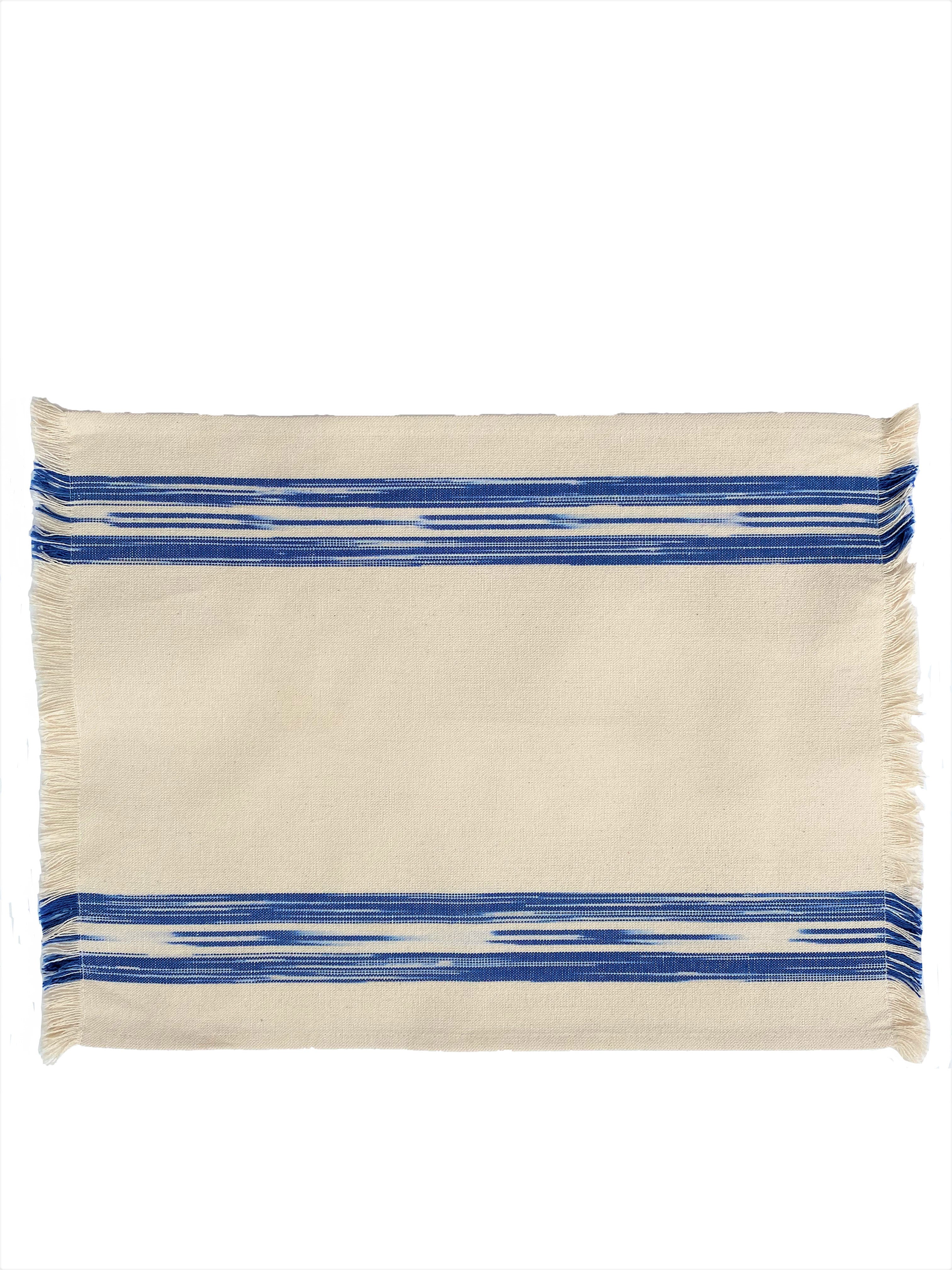 FABRIC PLACEMAT - CREAM WITH BLUE IKAT STRIPE
