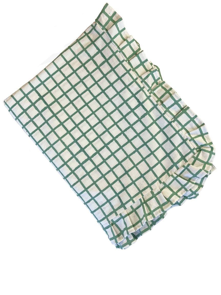 GREEN RUFFLE CHECK TABLECLOTH - Sale 30% off