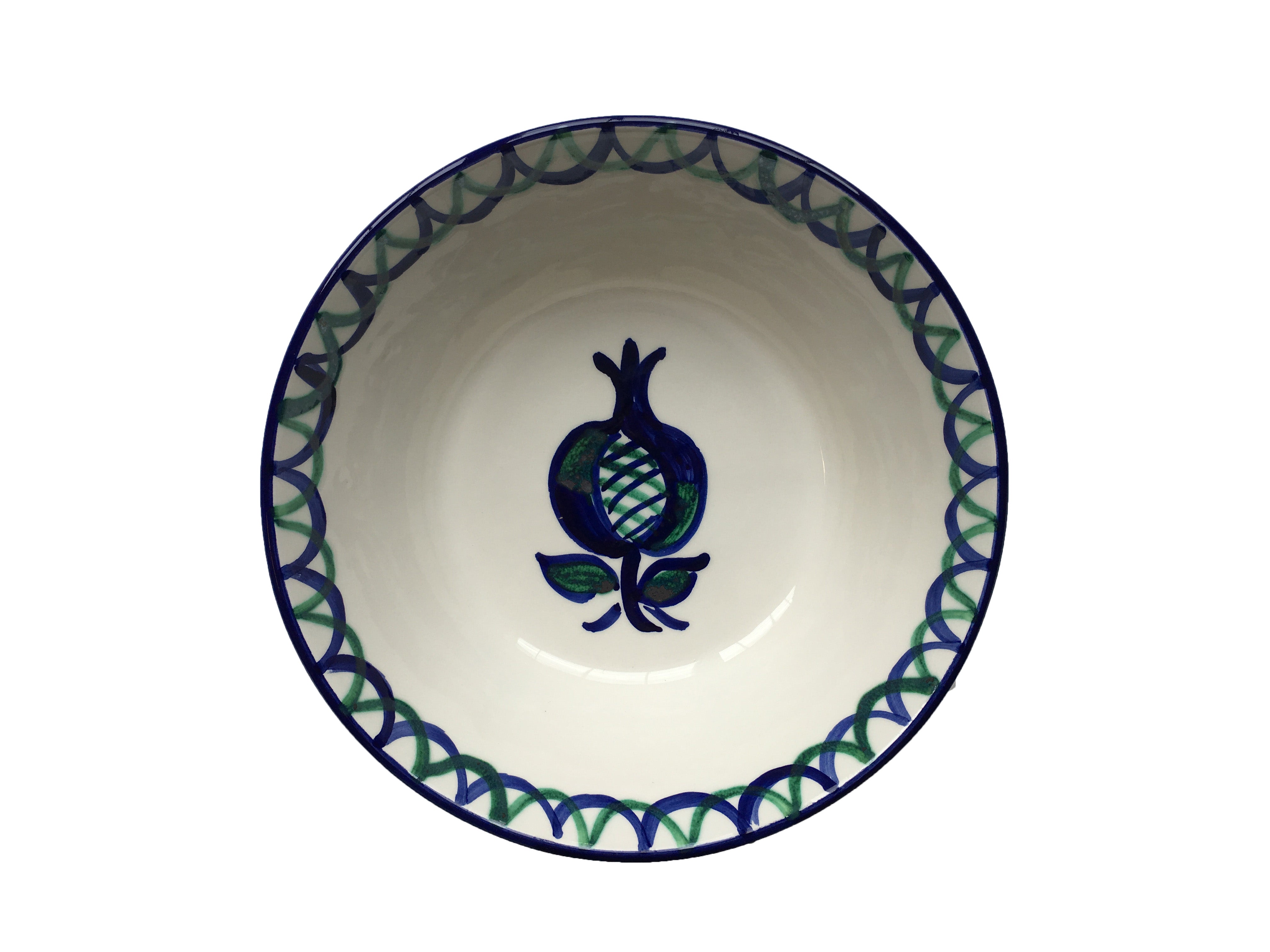 LARGE BOWL (LEBRILLO) - GREEN AND BLUE POMEGRANATE DESIGN WITH SCALLOP DECORATION