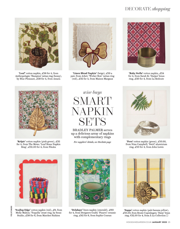 House and Garden - Kelpie Napkins - January 2022