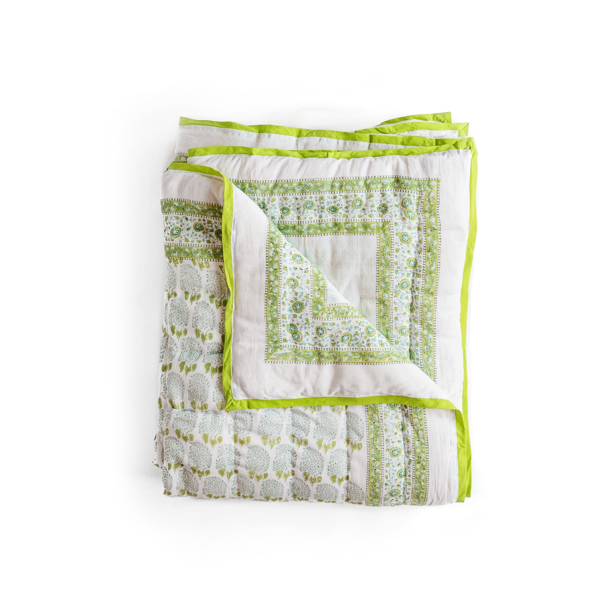Bumble quilt in green/aque, soft cotton voile with cotton wadding insides.