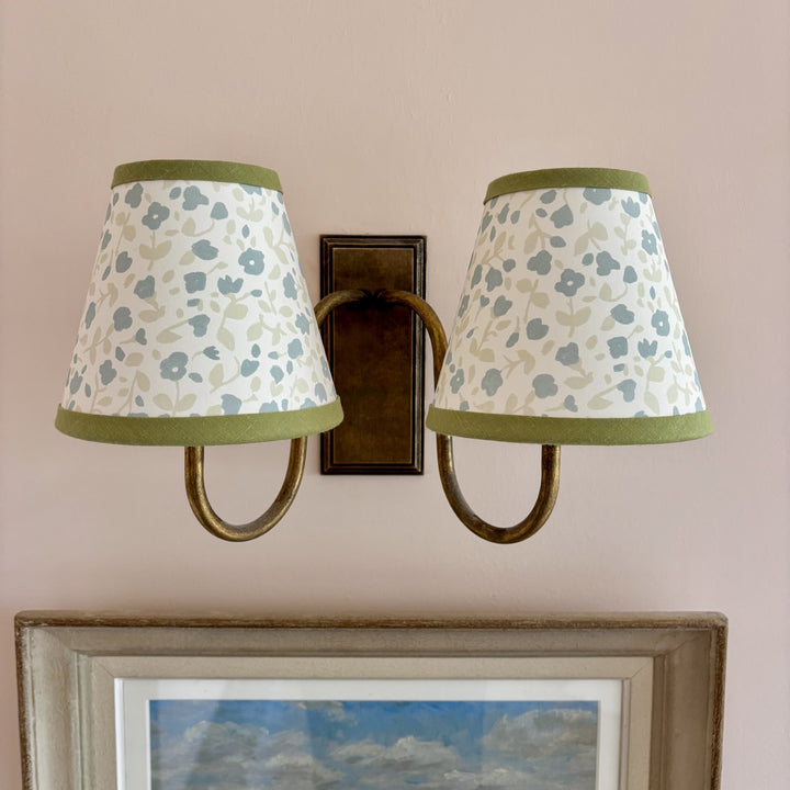 LAMPSHADE - SMALL CLIP-ON BLOSSOM PALE SAGE WITH GREEN TRIM