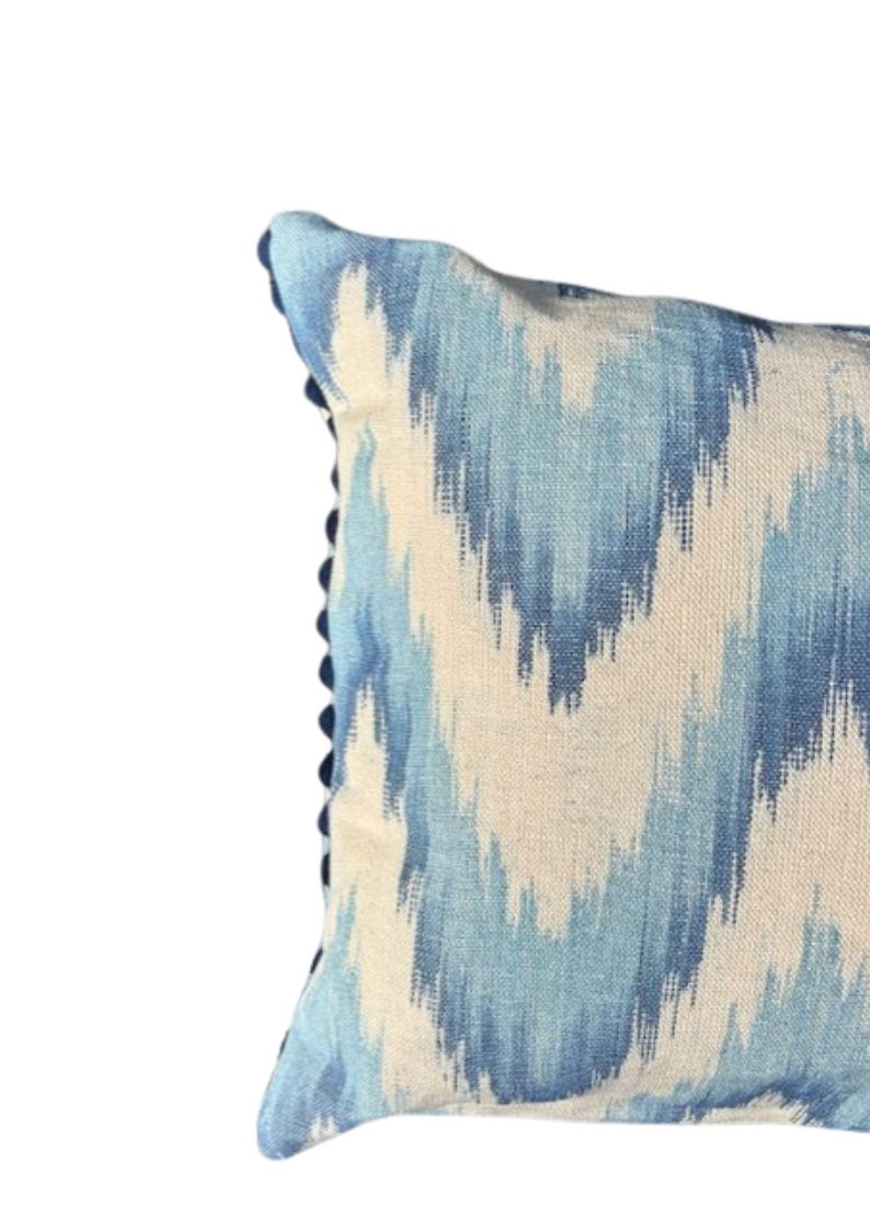 MALLORCAN FABRIC CUSHION - FLAMESTITCH BLUE