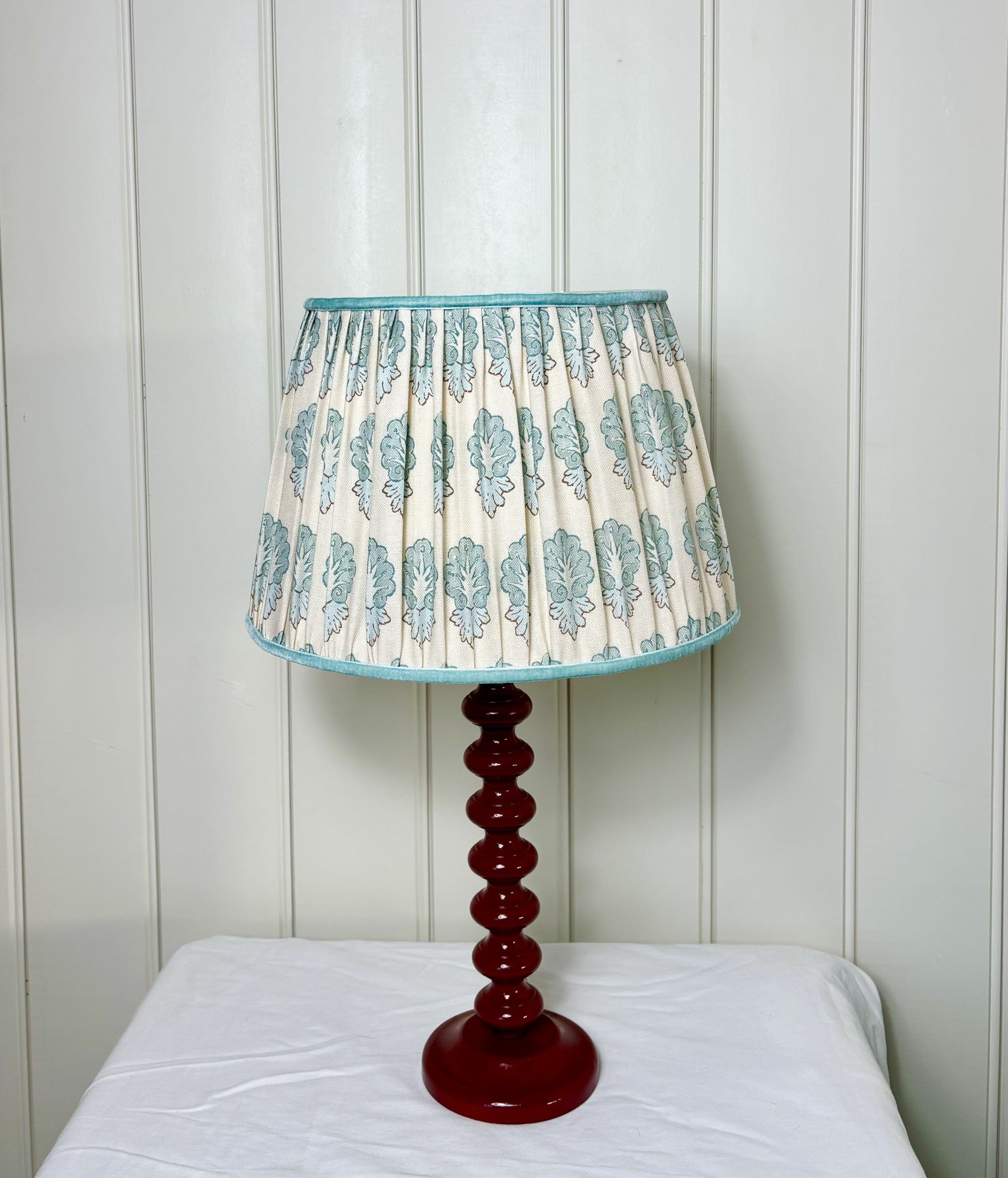 LAMPSHADE - PLEATED SHADE IN BOWMONT DUCK EGG REVERSE