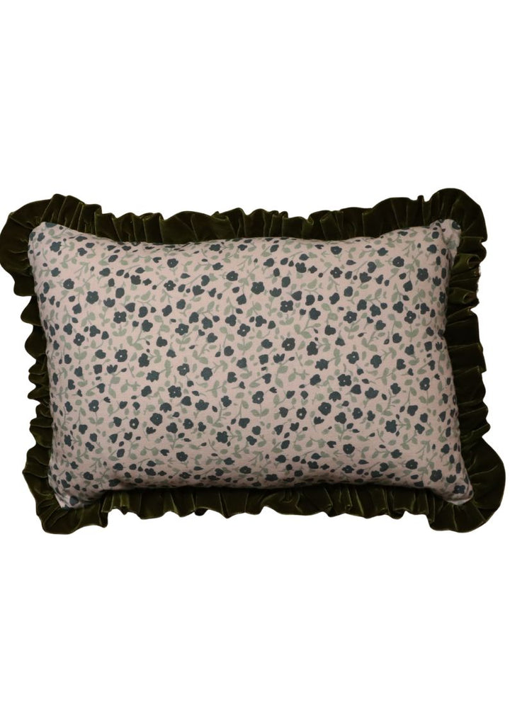 RUFFLE CUSHION  - BLOSSOM FOREST GREENS