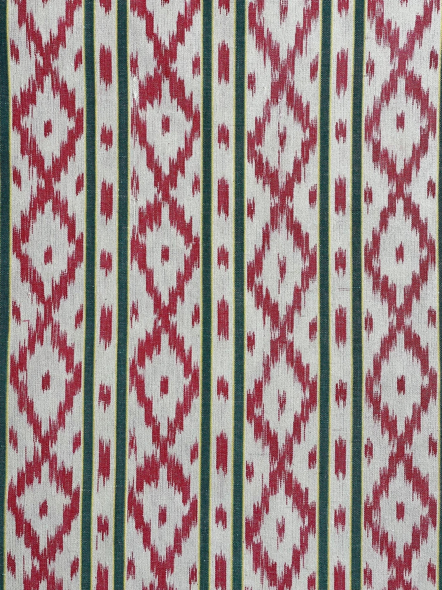 BUJOSA FABRIC - GREEN & YELLOW STRIPES WITH RED CHEVRON