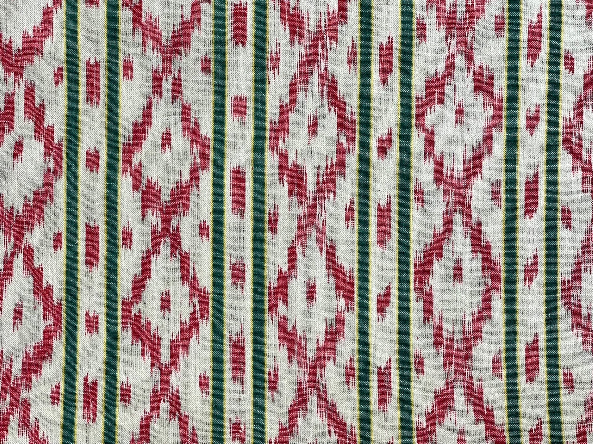 BUJOSA FABRIC - GREEN & YELLOW STRIPES WITH RED CHEVRON