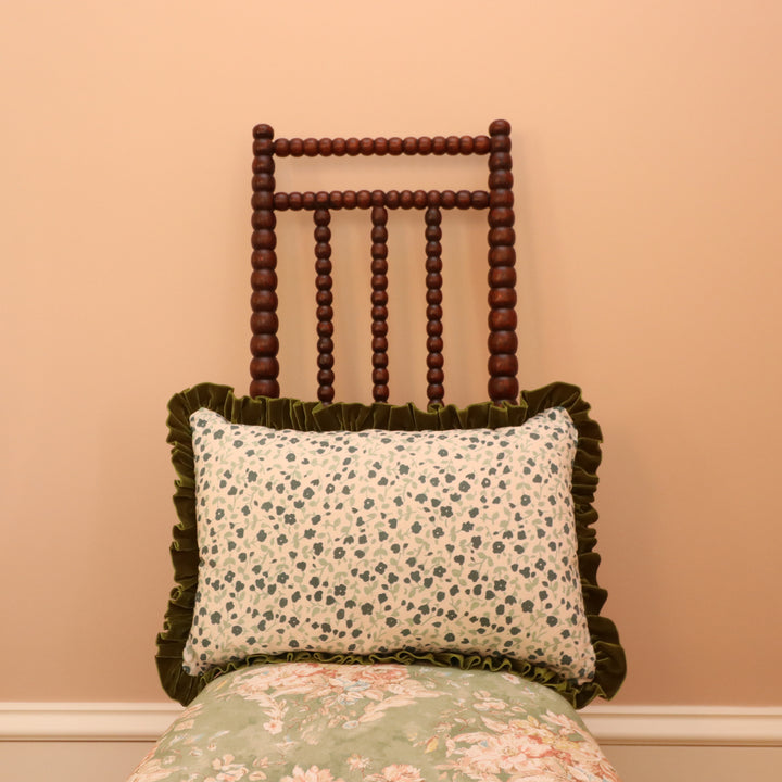 RUFFLE CUSHION  - BLOSSOM FOREST GREENS