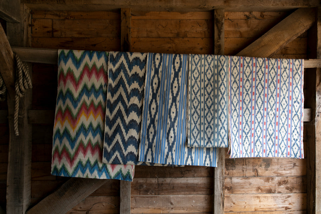 BUJOSA FABRIC - SKY BLUE AND RED STRIPE WITH INDIGO CHEVRON