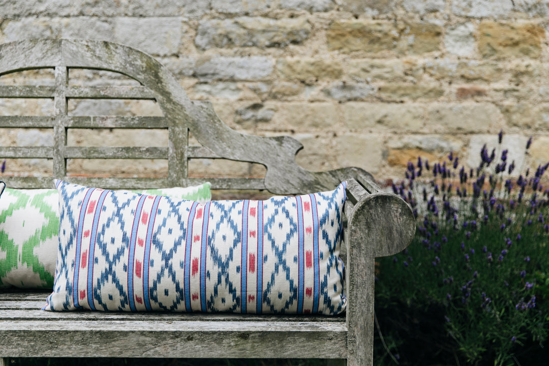BUJOSA FABRIC - SKY BLUE AND RED STRIPE WITH INDIGO CHEVRON