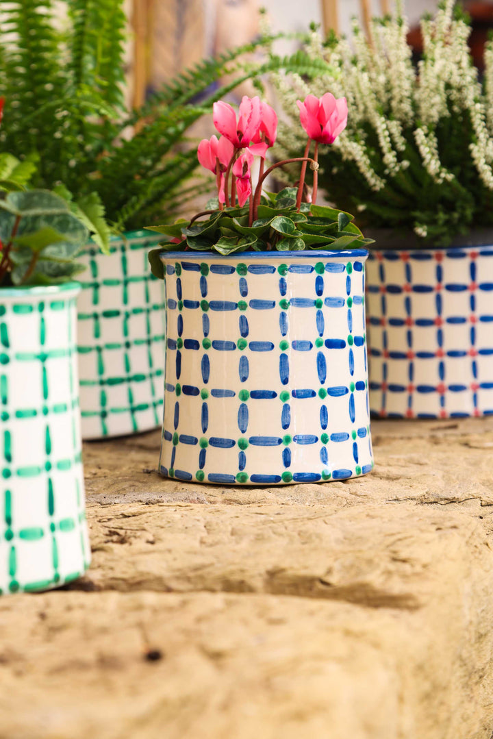 SMALL FLOWER POT - DASH DOT BLUE GREEN