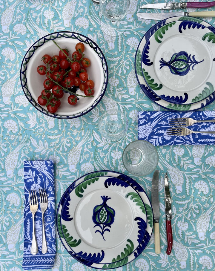 PARROT TABLECLOTH IN AQUA