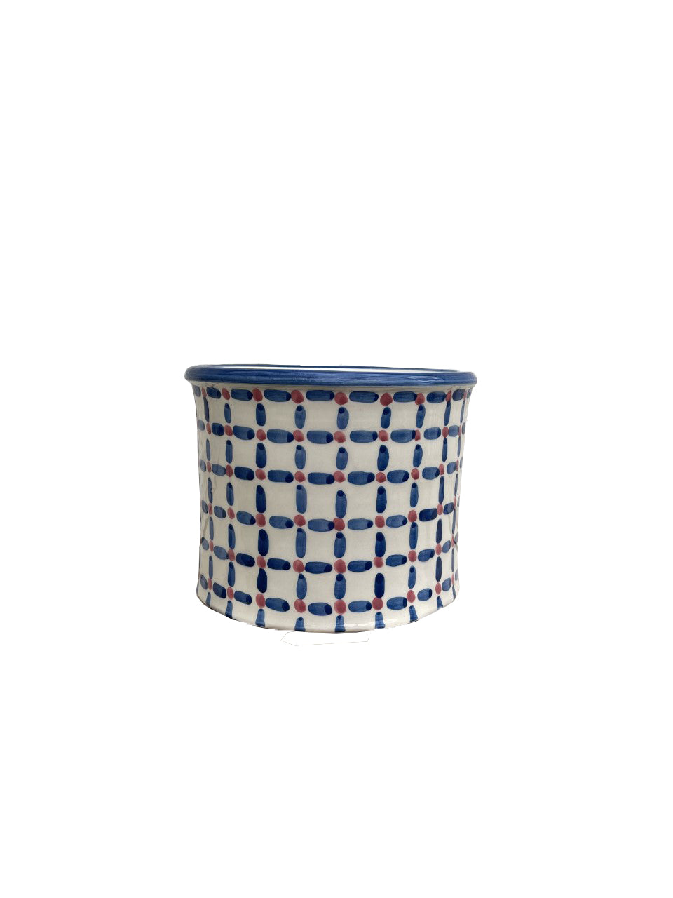 MEDIUM FLOWER POT - DASH DOT BLUE PINK
