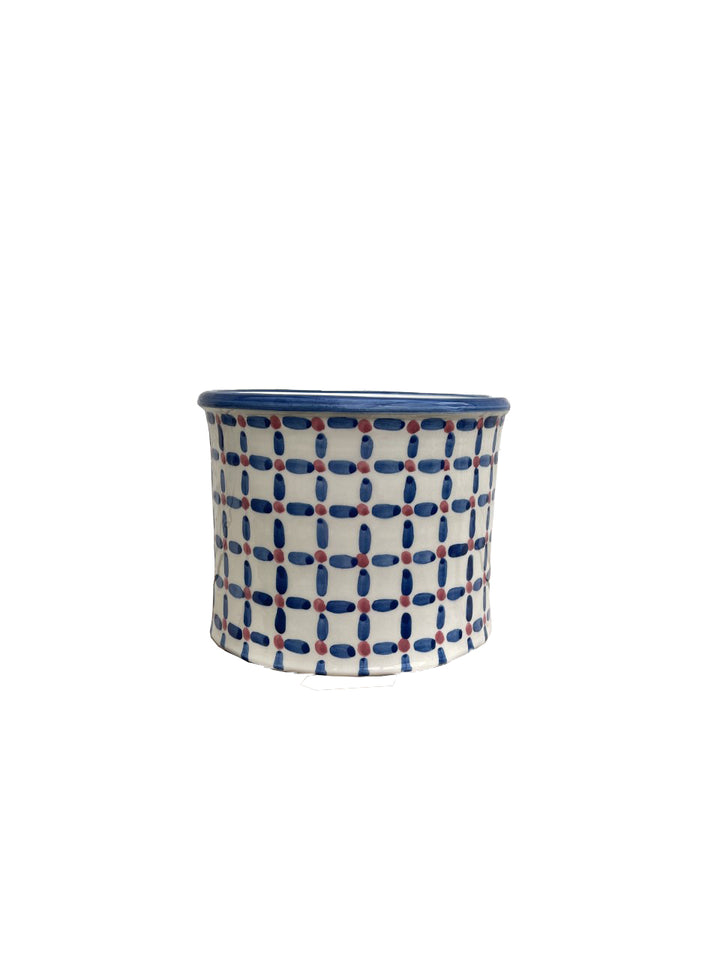 MEDIUM FLOWER POT - DASH DOT BLUE PINK