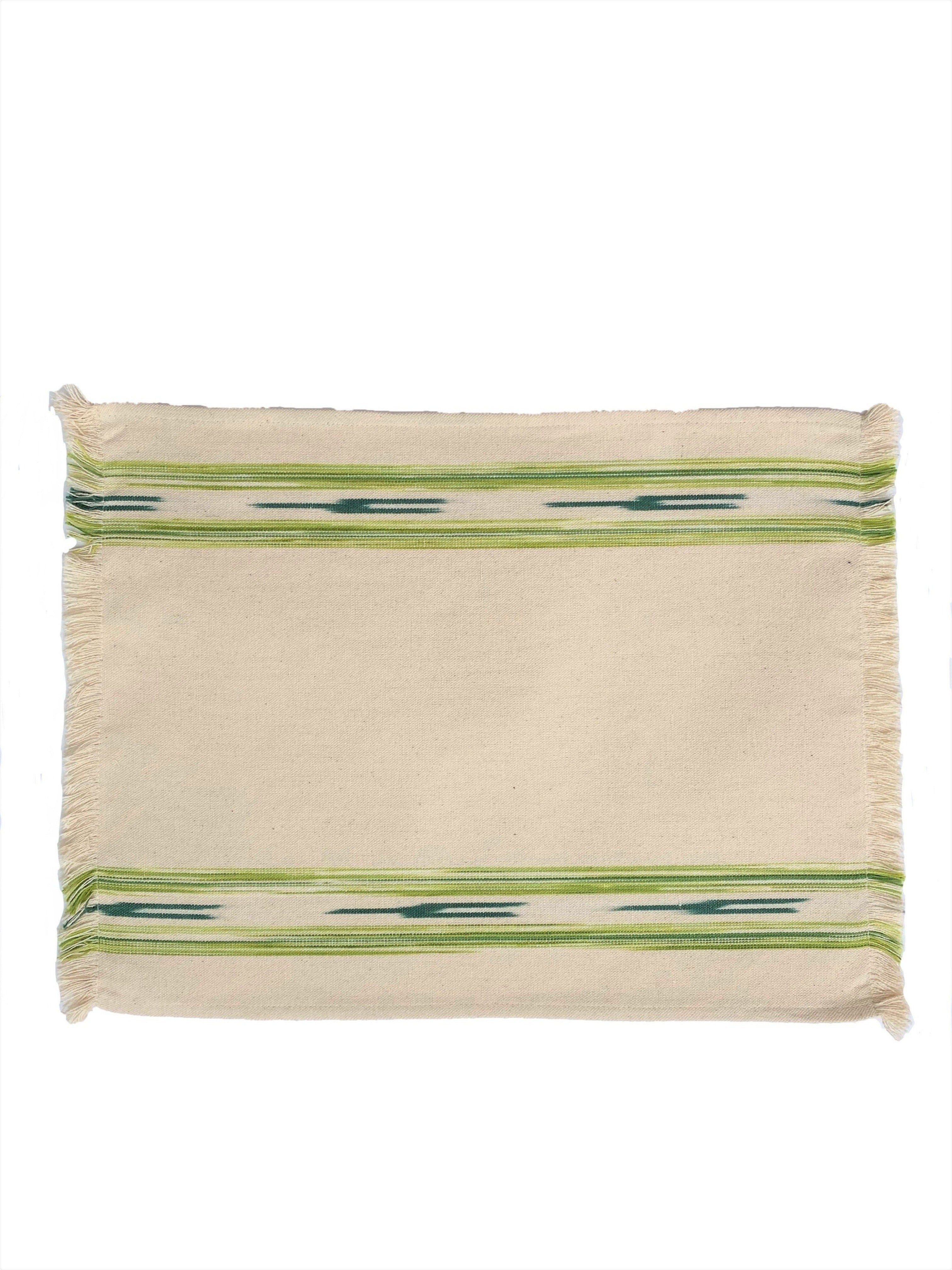 Cream fabric placemat with green ikat stripe