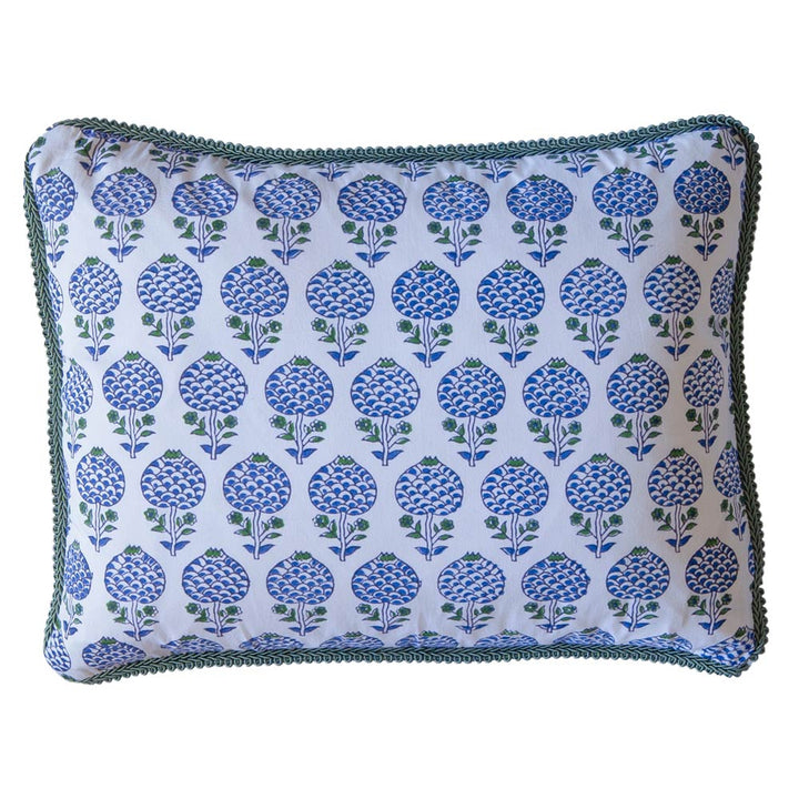 BLOCK PRINT CUSHION IN MOGHUL ROSE BLUE
