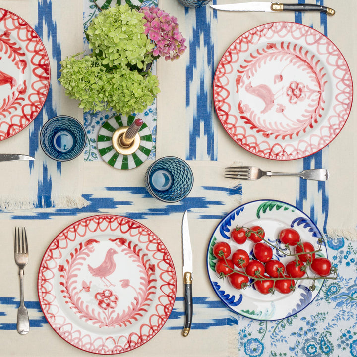 FABRIC PLACEMAT - CREAM WITH BLUE IKAT CHEVRON