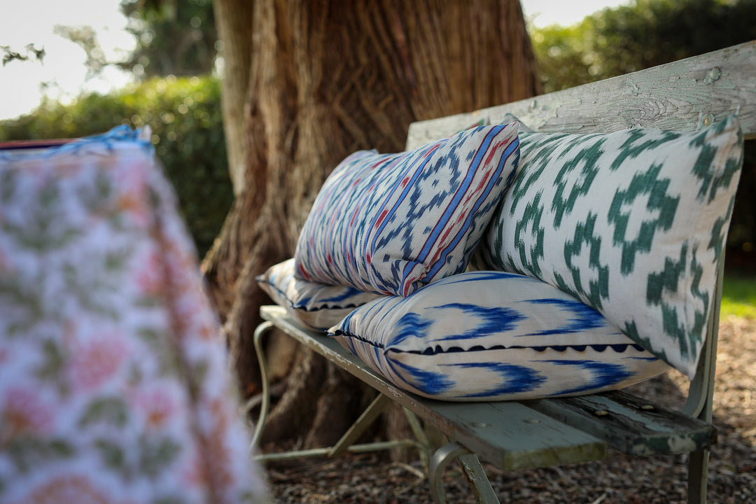 MALLORCAN FABRIC CUSHION - BLUE SWALLOWS