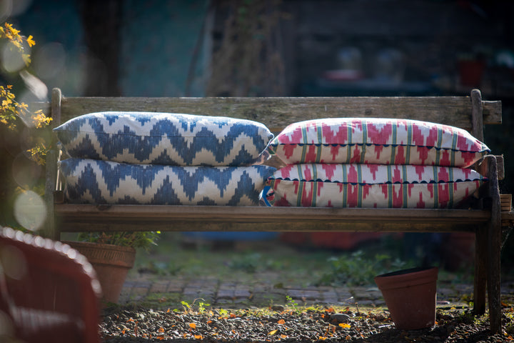 MALLORCAN FABRIC CUSHION - FLAMESTITCH BLUE