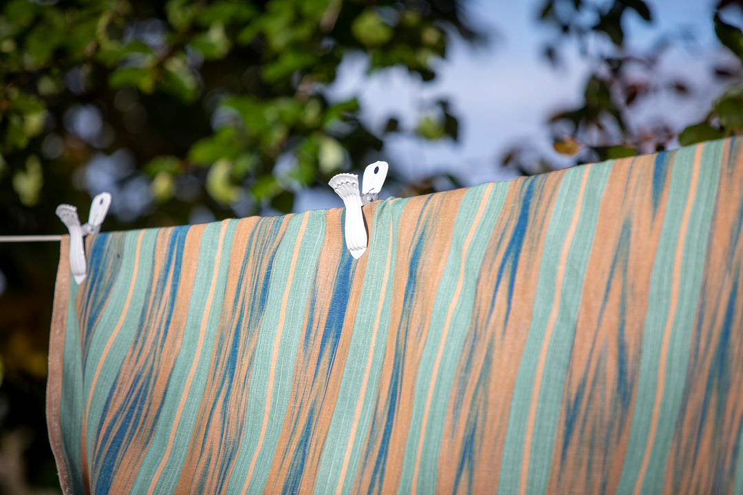 VICENS FABRIC - SEA GREEN STRIPE WITH INDIGO FLAME