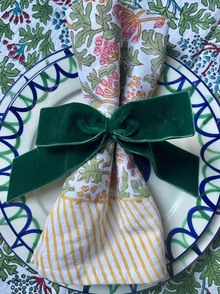 NAPKINS AND BOWS - block printed large cotton napkins and velvet bows ...