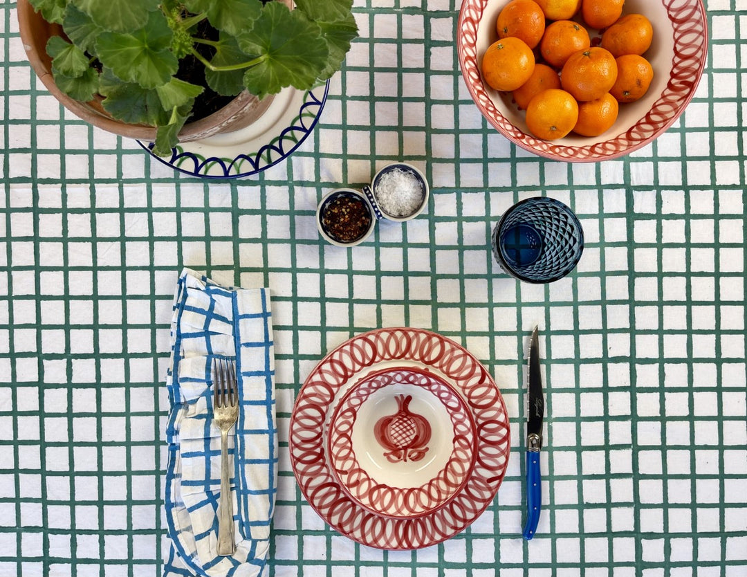 GREEN RUFFLE CHECK TABLECLOTH - Sale 30% off