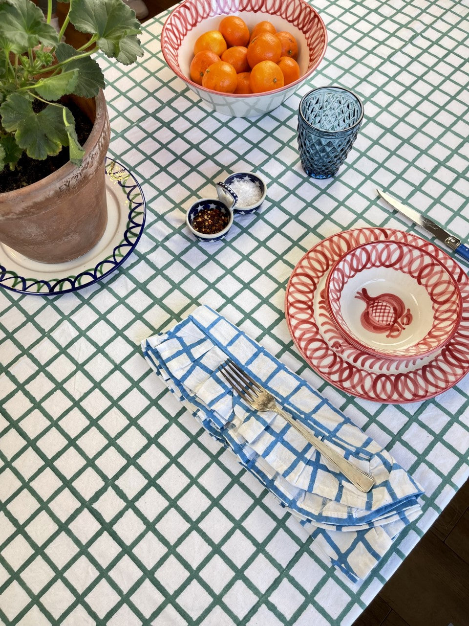 GREEN RUFFLE CHECK TABLECLOTH - Sale 30% off