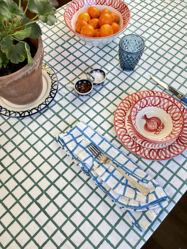 GREEN RUFFLE CHECK TABLECLOTH - Sale 30% off