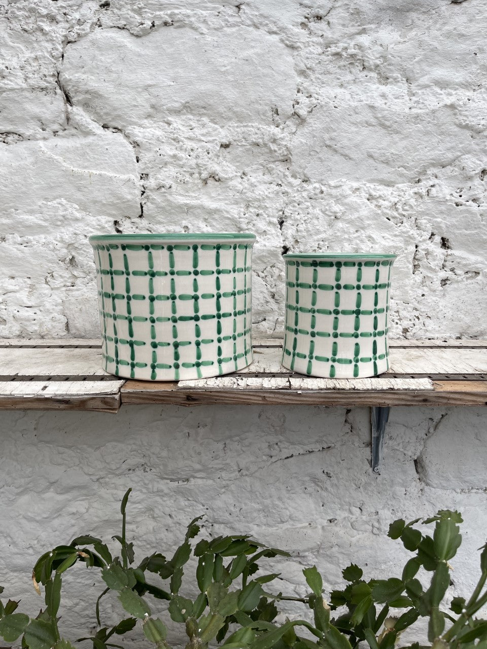 MEDIUM FLOWER POT - DASH DOT JUST GREEN