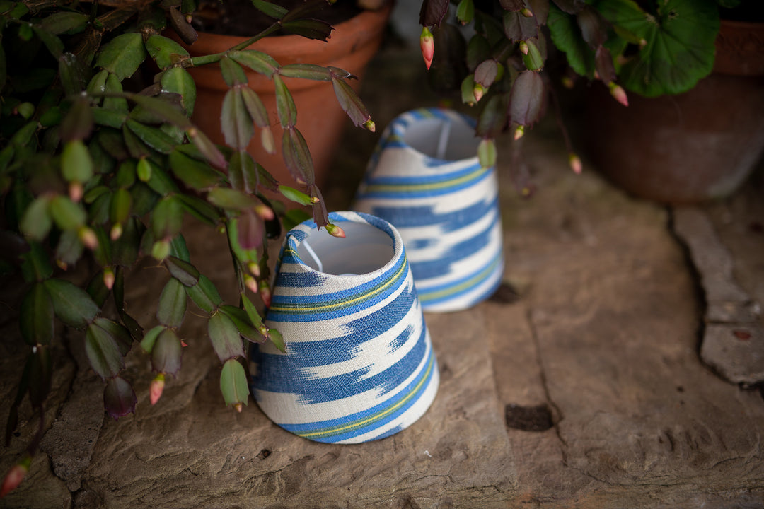 LAMPSHADE - SMALL CLIP-ON, MULTISTRIPE WITH INDIGO CHEVRON