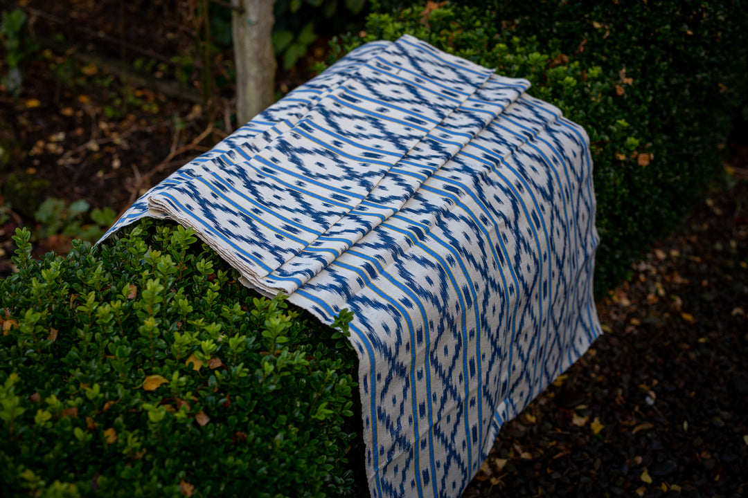 BUJOSA FABRIC - PALE BLUE & YELLOW STRIPES WITH BLUE CHEVRON