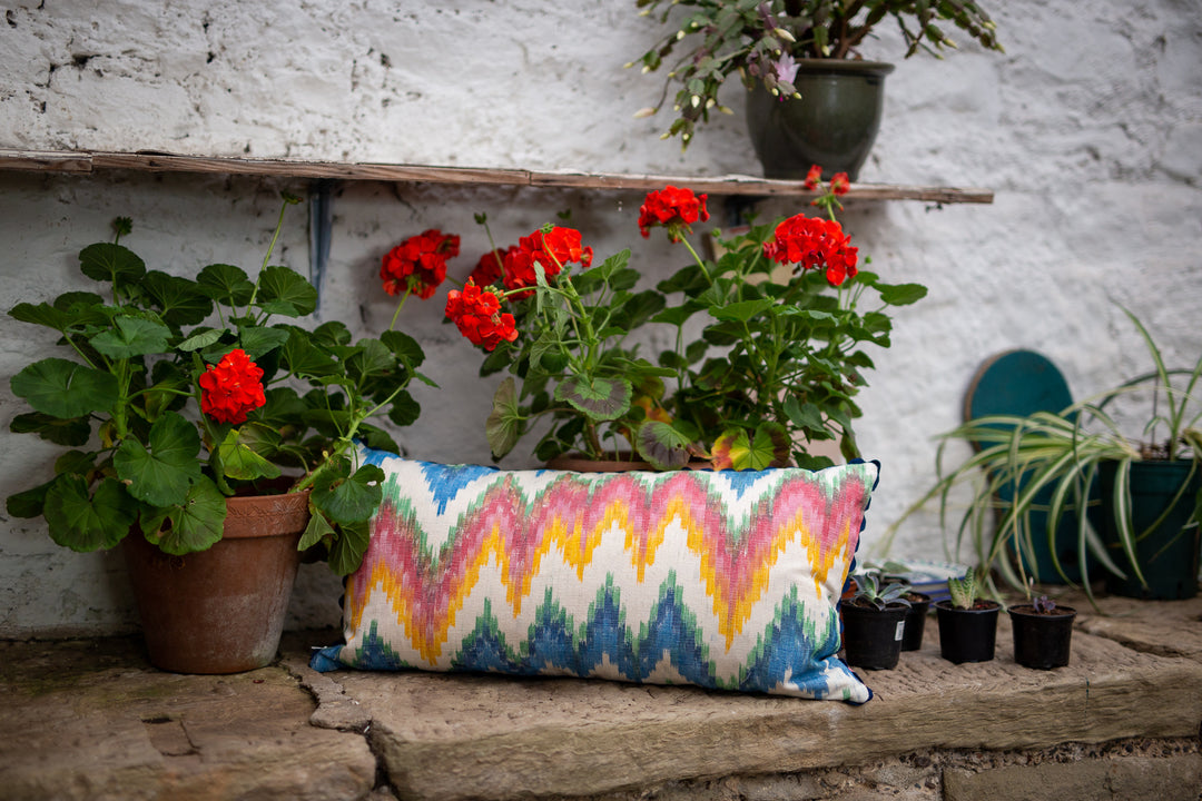 MALLORCAN FABRIC CUSHION - FLAMESTITCH MULTICOLOUR