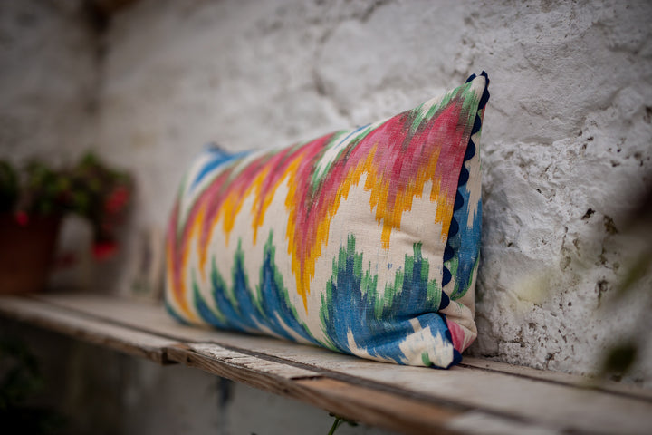 MALLORCAN FABRIC CUSHION - FLAMESTITCH MULTICOLOUR