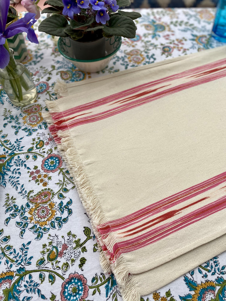 FABRIC PLACEMAT - CREAM WITH PINK IKAT STRIPE