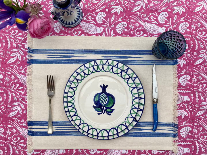FABRIC PLACEMAT - CREAM WITH BLUE IKAT STRIPE