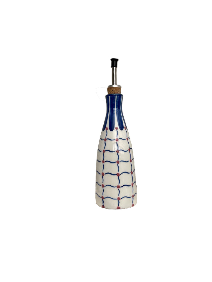 OLIVE OIL JAR - FINE DASH DOT BLUE PINK