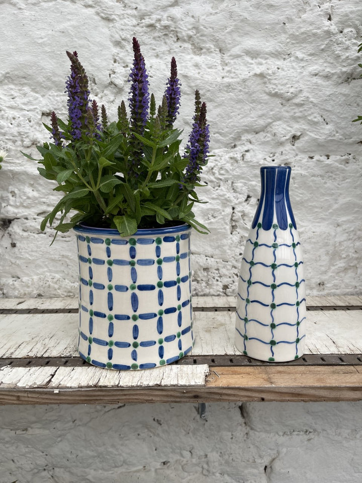 OLIVE OIL JAR - FINE DASH DOT BLUE GREEN