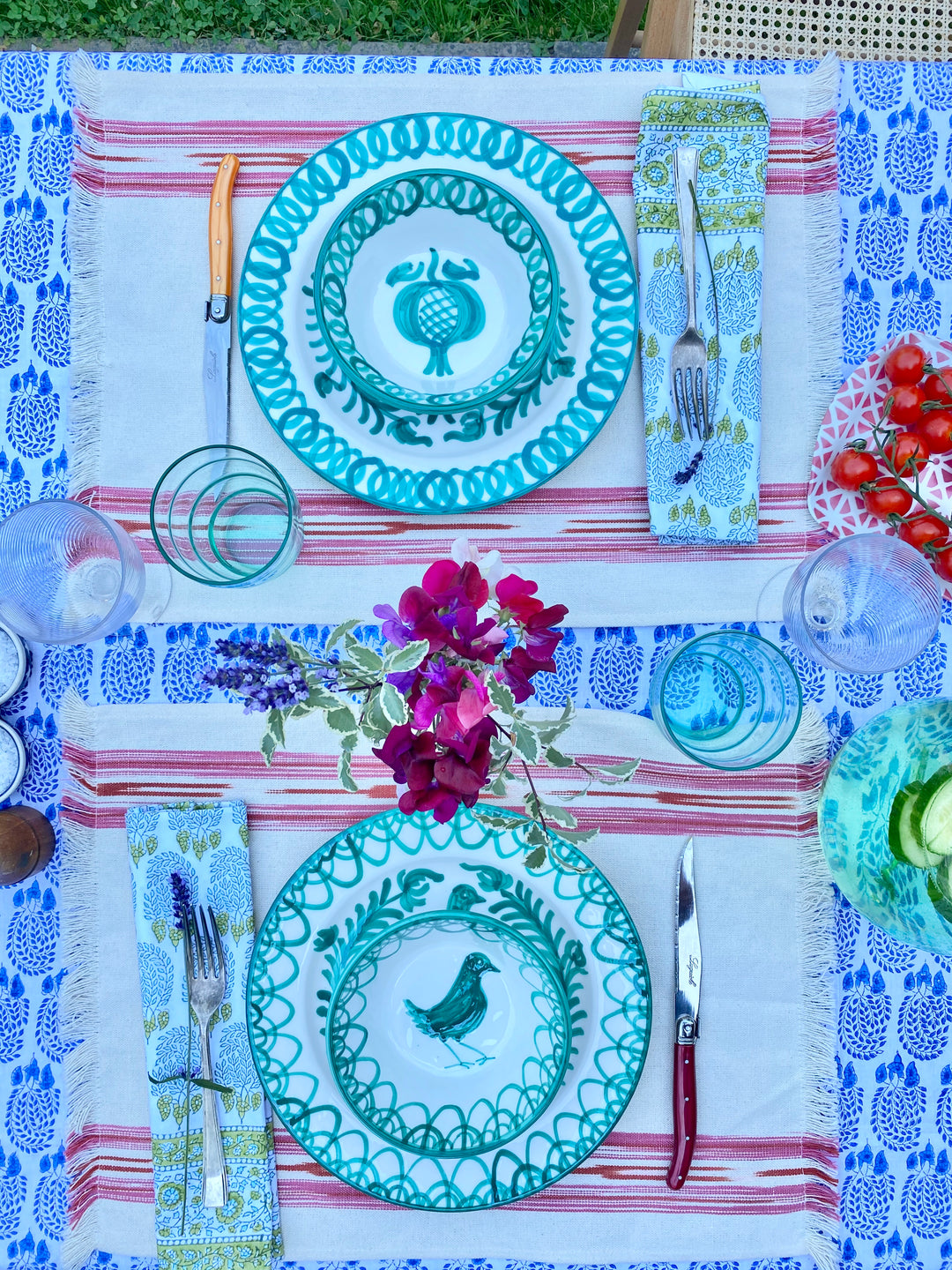 FABRIC PLACEMAT - CREAM WITH PINK IKAT STRIPE