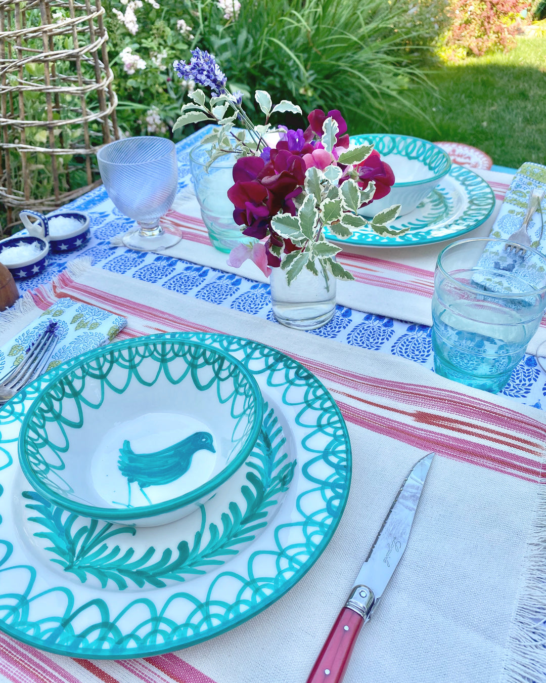 FABRIC PLACEMAT - CREAM WITH PINK IKAT STRIPE