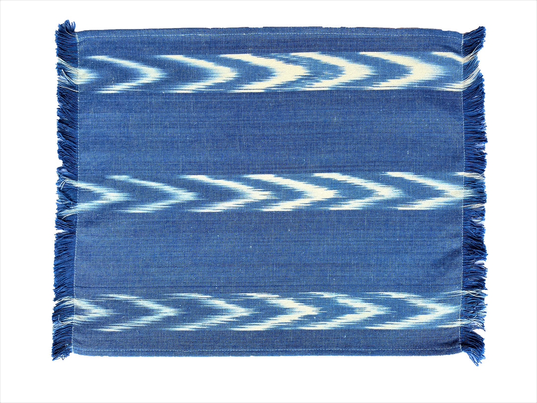 FABRIC PLACEMAT - CHAMBRAY WITH THREE IKAT CHEVRON STRIPES