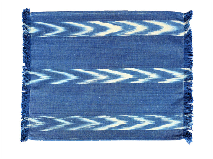 FABRIC PLACEMAT - CHAMBRAY WITH THREE IKAT CHEVRON STRIPES