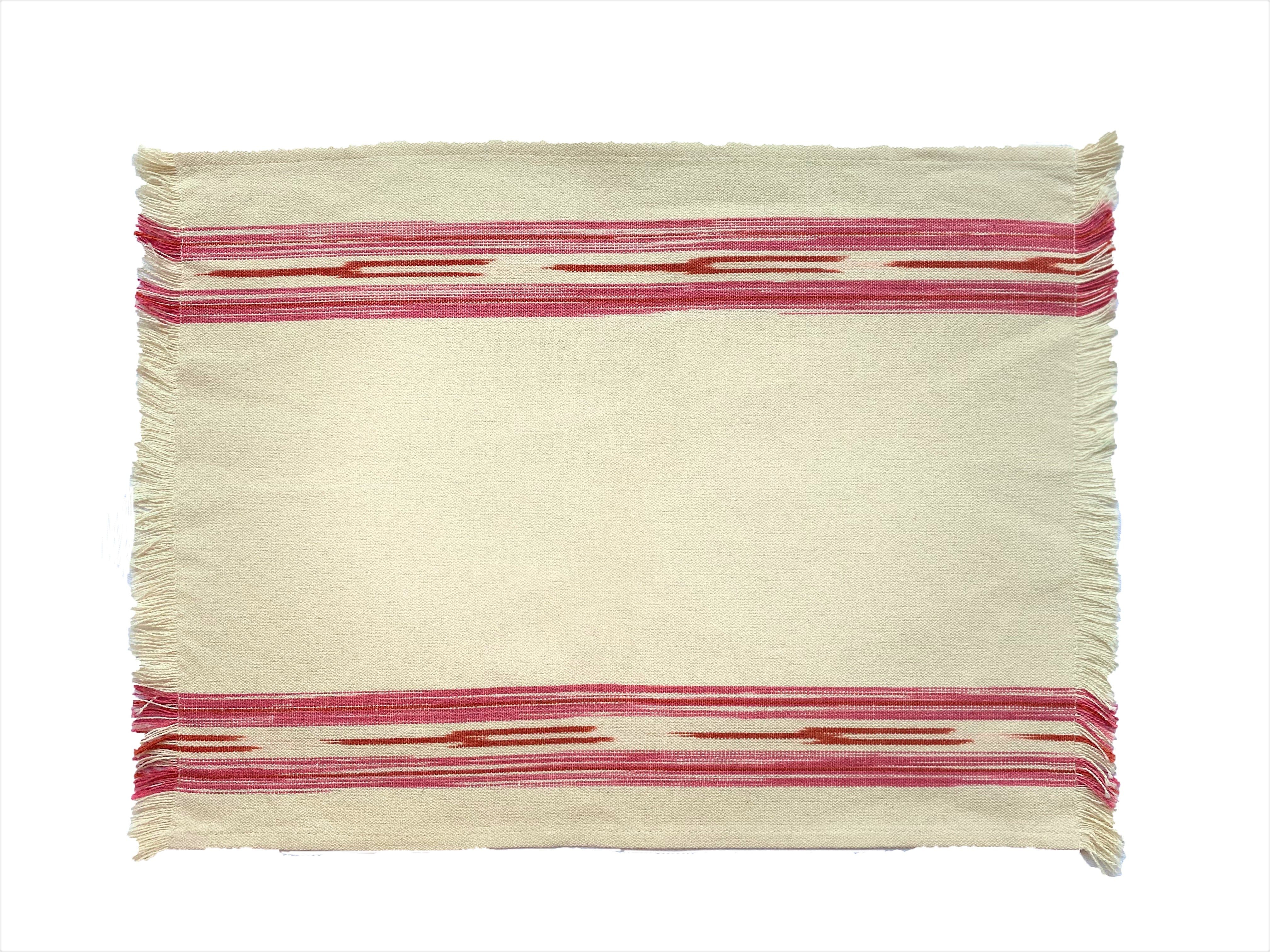 FABRIC PLACEMAT - CREAM WITH PINK IKAT STRIPE