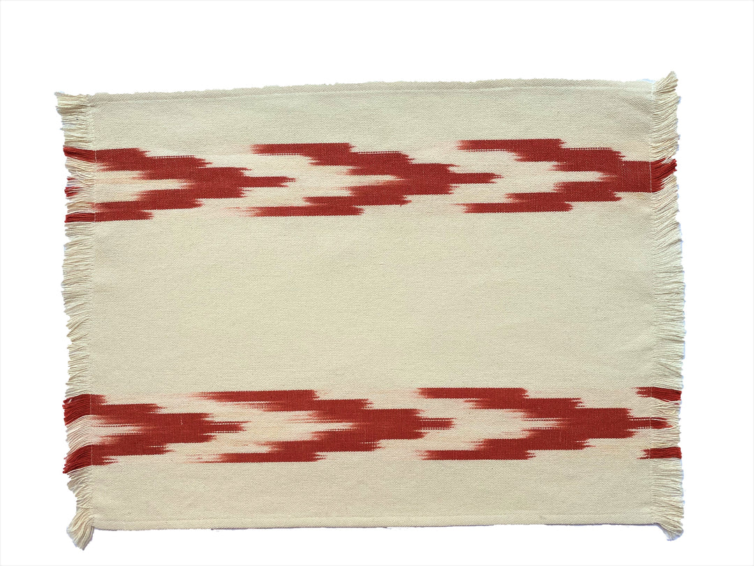 FABRIC PLACEMAT - CREAM WITH TERRACOTTA IKAT CHEVRON