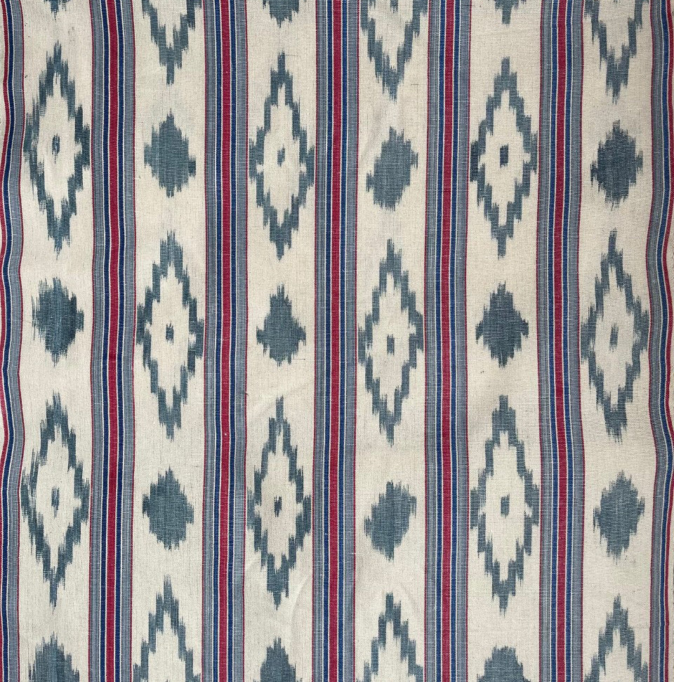 BUJOSA FABRIC - DENIM BLUE AND RED STRIPE WITH CHEVRONS - NEW