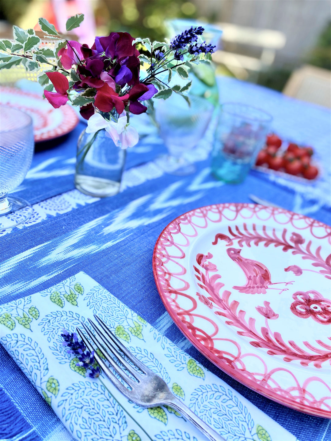 FABRIC PLACEMAT - CHAMBRAY WITH THREE IKAT CHEVRON STRIPES