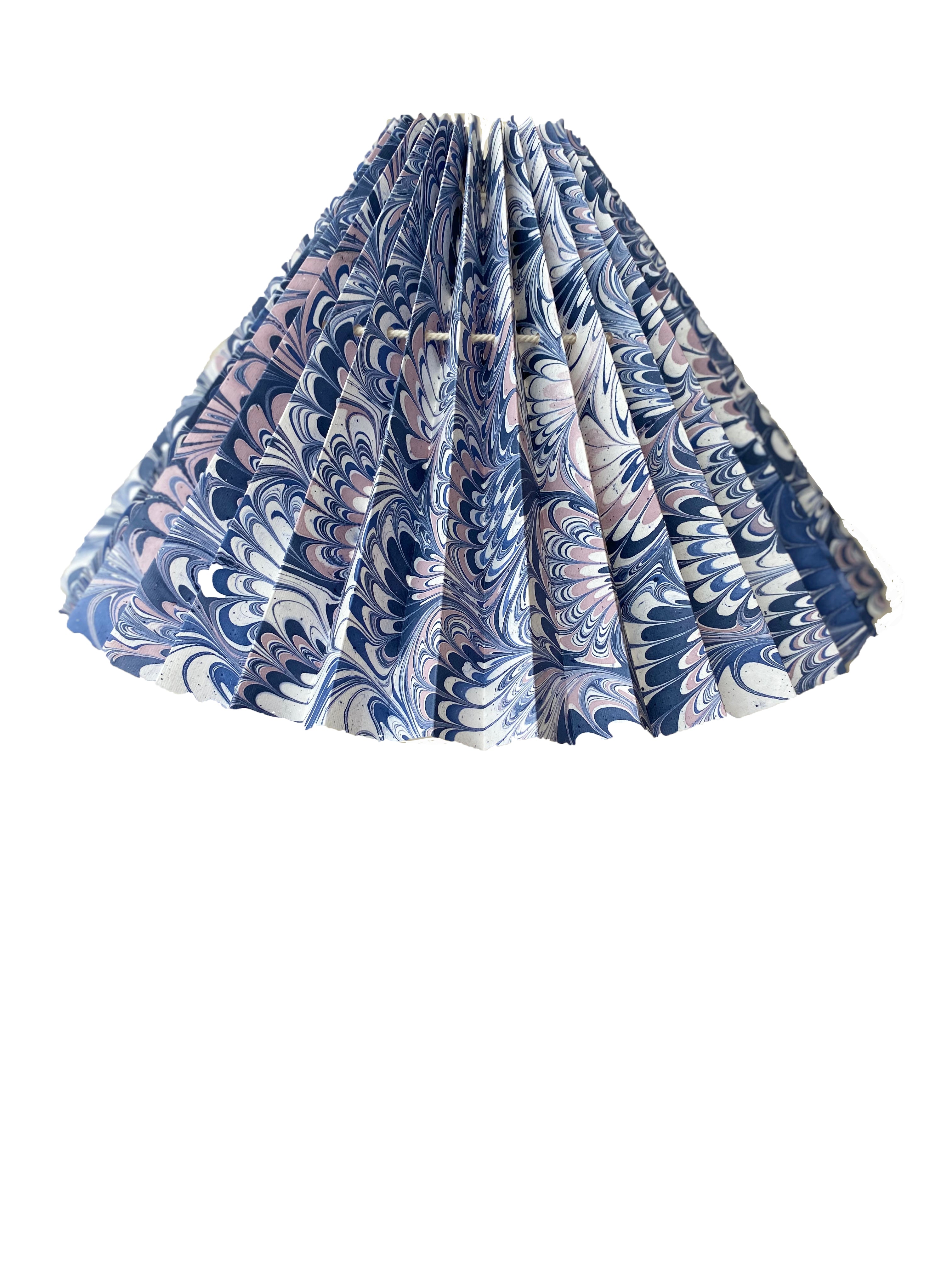 HANDMADE MARBELED PAPER LAMPSHADE IN BLUE, PINK AND WHITE - Sale 30% off.