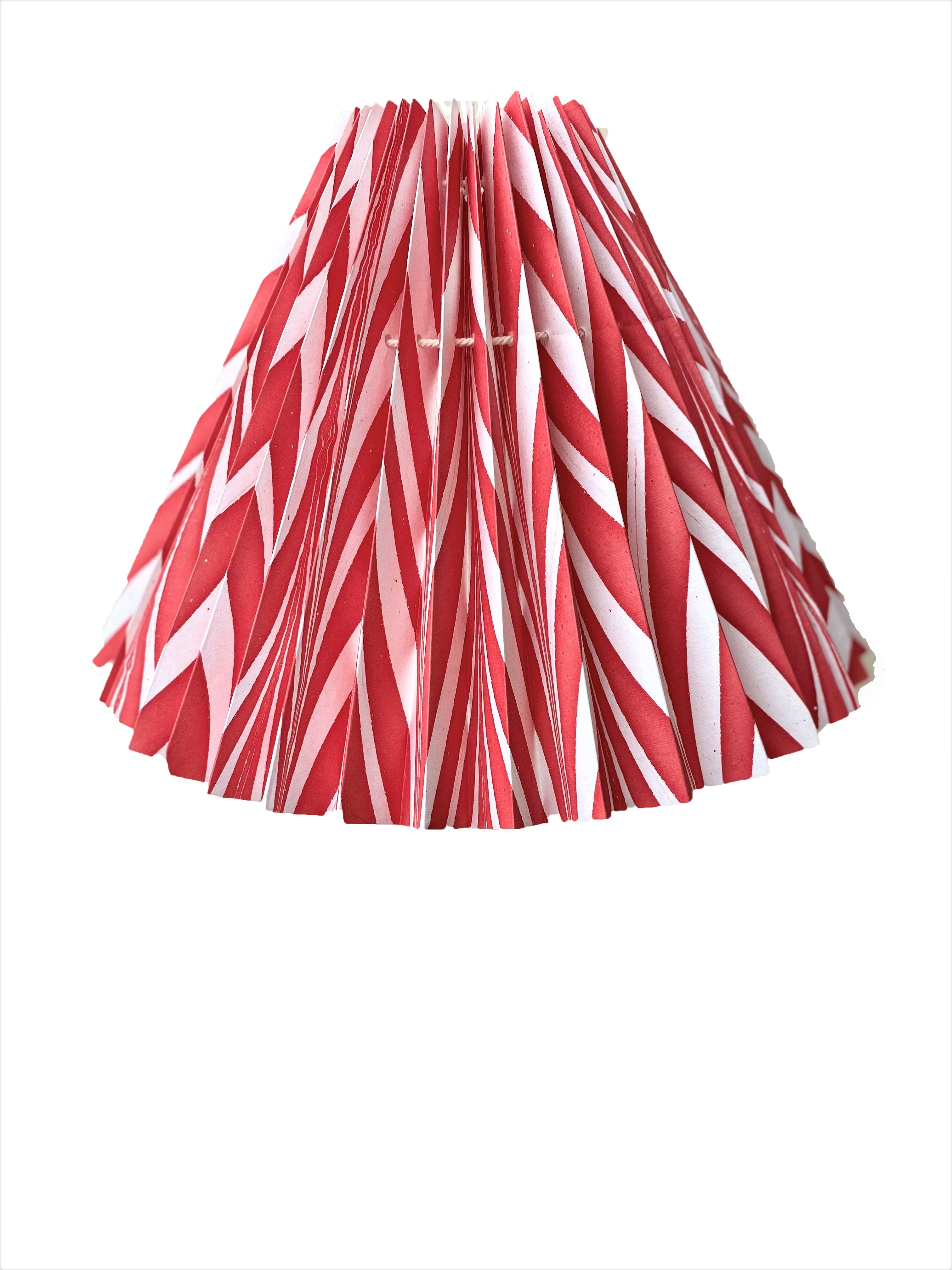 HANDMADE PAPER LAMPSHADE IN BRIGHT RED AND WHITE CHEVRON - Sale 30% off.