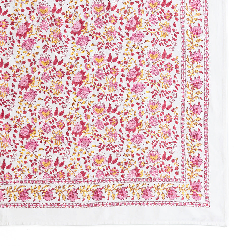 Block print tablecloth in pinky/yellow